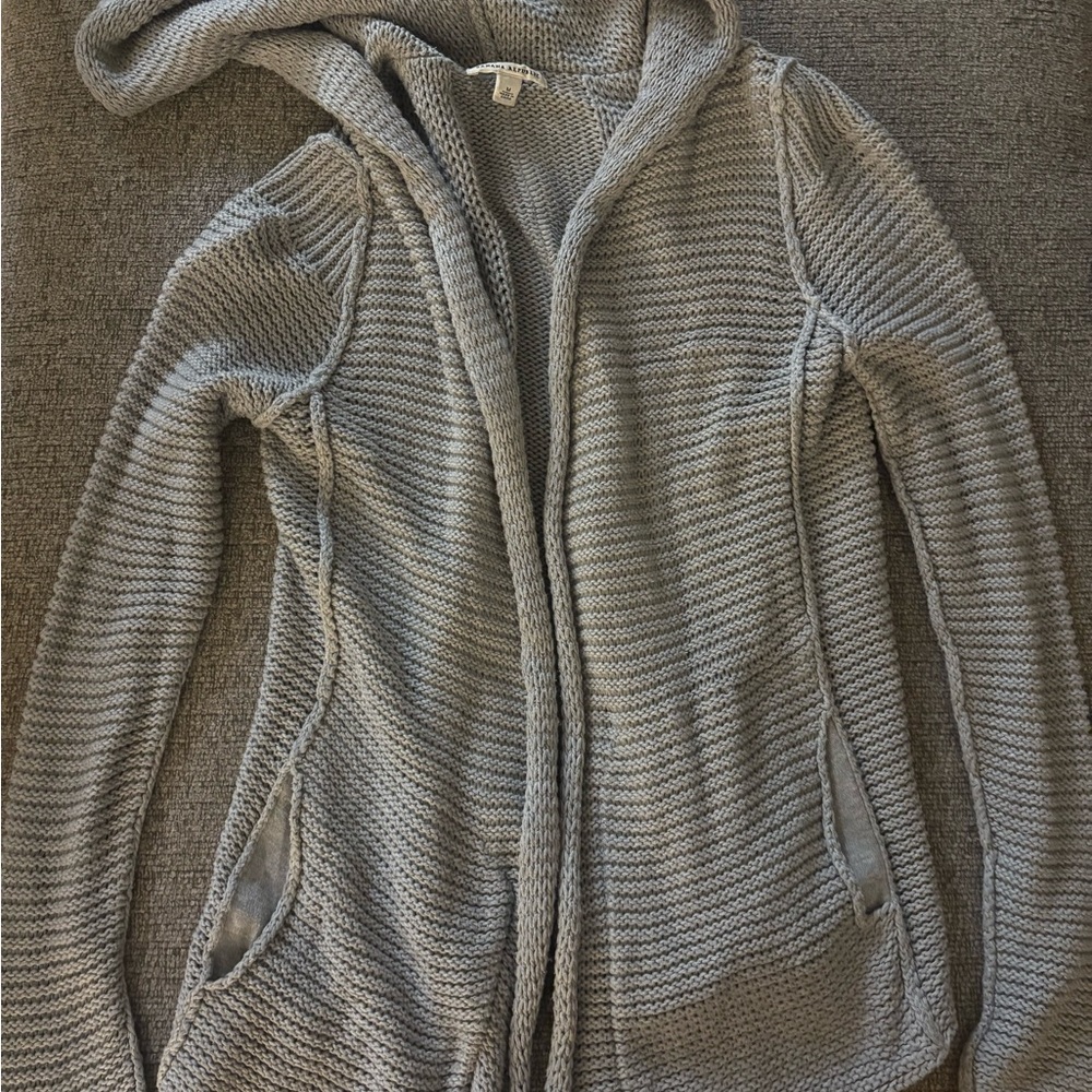 Banana Republic Hooded Open-Front Knit Cardigan - Light Gray
